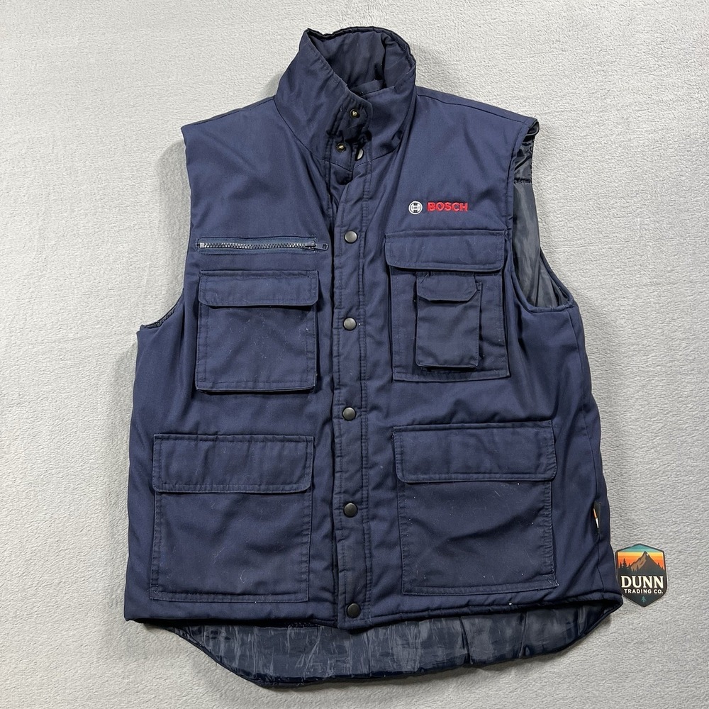 Bosch Vest Mens M Navy Blue Insulated Workwear Utility Cargo Pockets